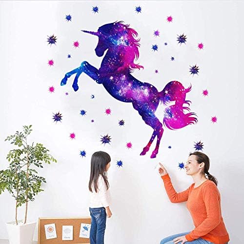 Gusuhome Unicorn duvar çıkartmaları Kızlar için Yatak Odası Galaxy Unicorn Duvar süslü çıkartmalar Çocuklar için Çıkarılabilir