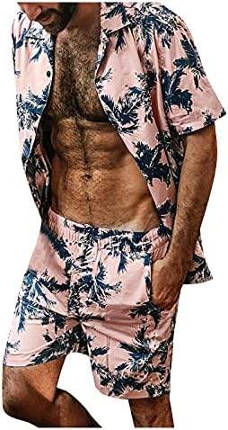 Erkek Hawaii Gömlek Casual Düğme - Aşağı Kısa Kollu Baskılı Şort Yaz Plaj Tropikal Hawaii Hırka Takım Elbise